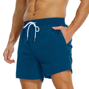 Men's Solid Color Quick Dry Swim Shorts With Drawstring And Pockets Casual Sport Wear <b>Mid</b> Waist Short Length - Product Image 1