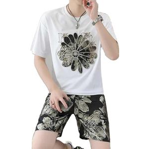 Ensemble deux pièces en velours tendance pour hommes, col rond, manches courtes, t-shirt et short décontracté pour l'hiver - Product Image 2