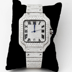 Reloj Plateado con Incrustaciones de Diamantes, Cuadrado, con Números Romanos, Totalmente Cubierto de Diamantes, Automático, Estilo Hip Hop, para Hombre, Joyería de Lujo Premium - Product Image 1