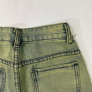 Jeans de Mezclilla Verde de Cintura Alta y Pierna Recta, Algodón de Peso Medio, Lavado a la Arena, Estilo Casual para Hombre, Otoño - Product Image 5