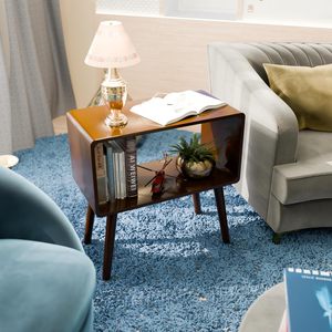 Retro Bookcase Nightstand, End <b>Table</b>, Bed <b>Side</b> <b>Table</b> for <b>Small</b> Spaces Magazine Stand with Storage Engineered Wood - Product Image 1