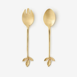 Juego de Cubiertos de Diseño Moderno, Chapado en Oro, con Asas con Diseño de Hojas de Latón, Servidor de Ensaladas Decorativo para Mesa, Juego de Cubiertos Metálicos - Product Image 1