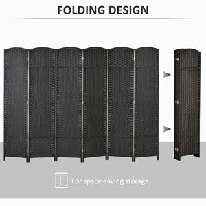 Black 6-Panel <b>Folding</b> Room Divider <b>Screen</b> 5.6 Tall Privacy Freestanding Partition for Home Office - Product Image 5