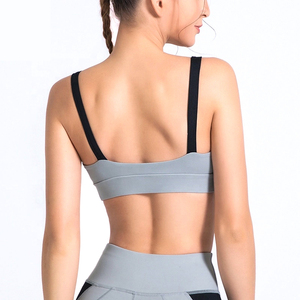 Women's <b>Blue</b> Seamless Sports <b>Bra</b> Scoop Neck Spaghetti Strap Medium Support Yoga Workout Breathable Fitness Top - Product Image 5