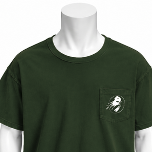 Camiseta Verde Oliva Desgastada con Bolsillo, de Algodón Lavado, Manga Corta, Corte Relajado, Bolsillo en el Pecho, Estilo Vintage Casual Urbano - Product Image 3