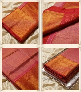 Elegante Saree de Seda Rosa Pálido y Rojo con Borde Dorado Zari, Perfecto para Bodas, Fiestas y Eventos, Saree de Lujo Tejido a Mano - Product Image 2