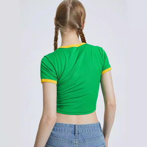 เสื้อครอปท็อปแฟชั่นผู้หญิง สไตล์ลำลอง ทรงเข้ารูป ผ้าคุณภาพสูง ลายเรียบ ตกแต่งโลโก้ ลายปะติด สำหรับฤดูร้อน - Product Image 3