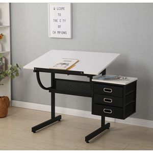 Scrivania da ufficio regolabile con sgabello e 3 cassetti - Bianca - Product Image 2