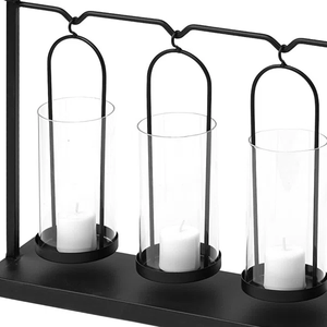 Modern Matte Black Metal <b>Candle</b> Holder 5-Light Hanging Glass Hurricane Lamp Linear Candlestick Bridge Stand for Wedding Decor - Product Image 2