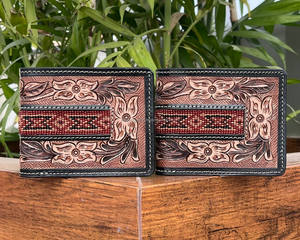 Cartera plegable con cuentas de cuero mecanizada a mano para hombre, carteras cortas multifuncionales de cuero de vaca Vintage de alta calidad - Product Image 4