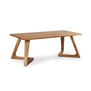 Table à manger en bois de teck durable de qualité supérieure, style scandinave moderne, forme trapézoïdale, décoration intérieure, finition naturelle, restaurant, café - Product Image 1