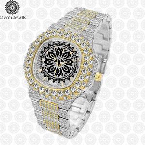 Montre à quartz analogique carrée de luxe Charm_Jewells en acier inoxydable sertie de diamants 38 mm unisexe avec fermoir pliant - Product Image 1
