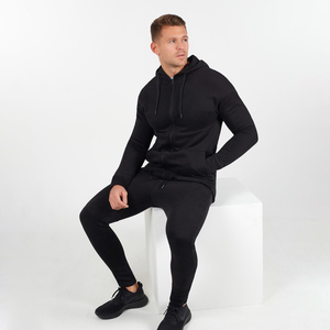2026 Slim Fit <b>Men</b> Jogging Training Tracksuit 100%Combed Cotton Fleece High Zipper Fitness Streetwear Winter Rhinestone Tracksuit - Product Image 6