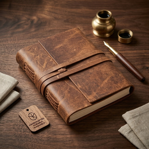 Diario de Papel Hecho a Mano con Cubierta de Cuero Tostado Premium |   Diario con Cubierta de Cuero Estilo Vintage |   Cuaderno de escritura |   Diario de Regalo 2026 - Product Image 1