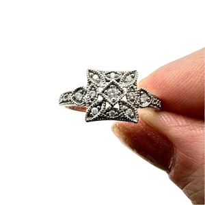 Anillo de Diamantes de Plata 925 Vintage para Mujer, Corte Brillante Redondo, Color G, Diamantes Naturales, Estilo de Compromiso - Product Image 1