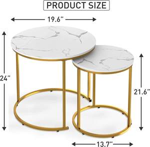 <b>Round</b> <b>Nesting</b> <b>Coffee</b> <b>Table</b> White & Gold Finished Modern Living Room <b>Tables</b> with Wooden Top Sturdy Metal Legs - Product Image 3