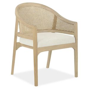 Silla de Comedor Moderna Estilo Playa con Respaldo de Madera de Mango y Tela Beige de Alto Rendimiento, Mueble Cómodo para Cocina - Product Image 2