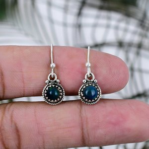 Women <b>Dangle</b> <b>Earring</b> Natural <b>Black</b> Ethiopian Opal October Birthstone Wedding Birthday Handmade Jewelry 925 Sterling Silver - Product Image 1