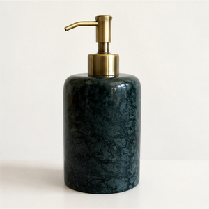 Distributeur de savon en marbre vert naturel au design vintage avec pompe en laiton, flacon de lotion liquide pour hôtels et décoration de salle de bain moderne - Product Image 1