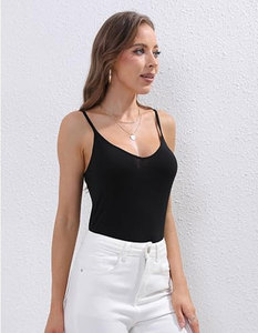 Women Solid Color Knitted Tank <b>Tops</b> V-Neck Sleeveless Casual Breathable Spandex Polyester <b>Top</b> Black - Product Image 4