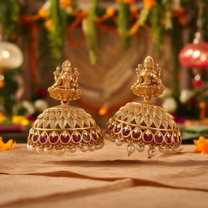 Lakshmi Brass Jhumkas-Trendy Ethnic Earrings for Wedding Party & Gift - Product Image 3