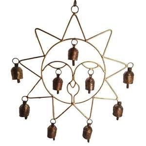 Campana de vaca de hierro chapada en oro con cadena de viento, hecha a mano y pintada, para decoración del hogar, regalo. - Product Image 4