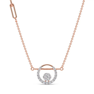 <b>Floating</b> Orbit Diamond Necklace with Circular Rose Gold <b>Frame</b> and Suspended Sparkle Center Design - Product Image 1