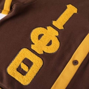 Wholesale Iota Phi Theta <b>Men's</b> <b>Cardigan</b> Brown/Yellow Trim Knitted Full Sleeve Breathable Button Closure Fraternity Letter Jacket - Product Image 4