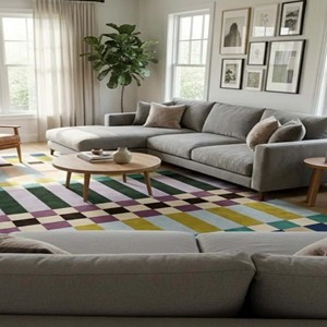 Alfombra Moderna de Bloques de Color Geométricos Abstractos, Alfombra de Lana a Cuadros Hecha a Mano, Alfombra Suave para Sala de Estar, Decoración Contemporánea y Elegante - Product Image 6