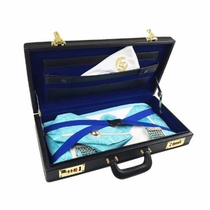 Custom Blue Leather Masonic Apron Carry Case Freemason Regalia Briefcase with Dual Combination Locks - Product Image 1