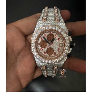 Luxury Men's Diamond Chronograph <b>Watch</b> Sterling Silver <b>Case</b> 42mm Analog Quartz Movement Folding Clasp <b>Watch</b> for Mens - Product Image 4