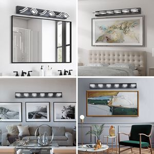 Modern 6 <b>Light</b> LED <b>Vanity</b> <b>Light</b> 40\" Sleek Iron and Acrylic Bathroom Wall Fixture Dimmable Energy Efficient for <b>Mirror</b> Use - Product Image 4