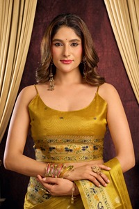 Blusa de Sari de Tela Dorada para Mujer, Prenda Tradicional India para Bodas, Diwali y Fiestas, Sin Arrugas, Reversible - Product Image 3