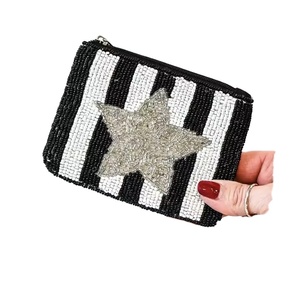 Best Supplier <b>Pink</b> Beaded Coin <b>Purse</b> Funny Face Design Zipper Pouch Seed Bead Wallet Wristlet Card Holder Glass Beads Money - Product Image 1