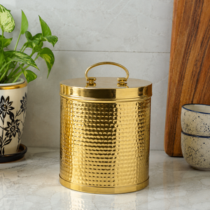 Hammered Brass <b>Storage</b> Canister with Lid & Handle, Decorative <b>Kitchen</b> Counter <b>Jar</b>, Airtight Metal Container <b>for</b> Coffee Tea Sugar - Product Image 3