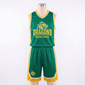 Basketball Jersey Set Green Yellow Sublimated Mesh Sleeveless V-Neck Breathable <b>Athletic</b> Uniform for Adults - Product Image 1