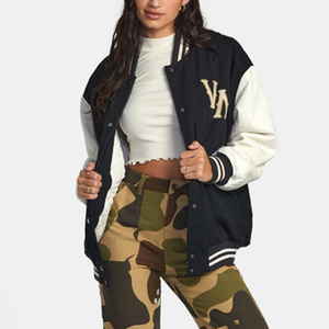 Full Sleeve Women's Varsity <b>Jacket</b> New Style Solid Color Breathable Fabric Ladies Letterman College Style Baseball <b>Jacket</b> - Product Image 4