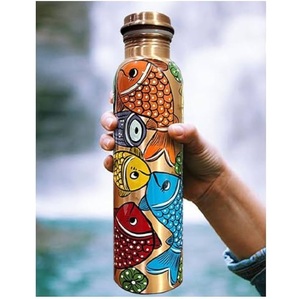 Bouteille d'eau en cuivre minimaliste à motif floral lavande avec couvercle, ensemble de vaisselle de voyage portable - Product Image 4