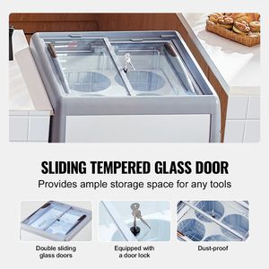 Congelatore orizzontale commerciale da 5,6 piedi cubi, vetrina espositiva per gelato, mobile con piano in vetro per gelato, per ristoranti, 2a generazione - Product Image 4