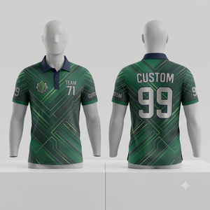 Custom Geometric Pattern <b>Men's</b> <b>Polo</b> <b>Shirt</b> Short Sleeve <b>Green</b> Digital Printed Breathable Team Uniform Apparel - Product Image 1