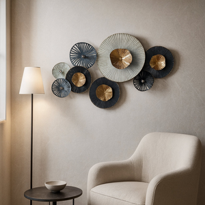 Décoration Murale Circulaire en Métal Noir Radiant Effet Or, Sculpture Moderne en Disque Rayonnant pour Salon, Chambre et Décoration Intérieure - Product Image 2