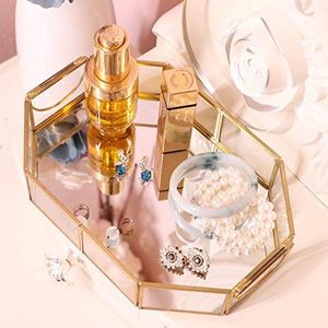 Rectangle Glass <b>Storage</b> <b>Tray</b> with Gold Plated Frame Minimalist Design for Table Top Organization - Product Image 5