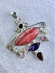 Hypoallergenic Silver 925 Pendant With Rhodochrosite Amethyst <b>Garnet</b> Handmade Artisan Jewelry Best In Price - Product Image 3