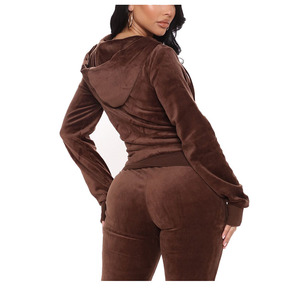 Women Hooded Tracksuit <b>Set</b> Solid Brown Full Sleeve Zipper <b>Jogger</b> Pants <b>Plus</b> <b>Size</b> Casual Autumn Wear 100 Polyester - Product Image 3