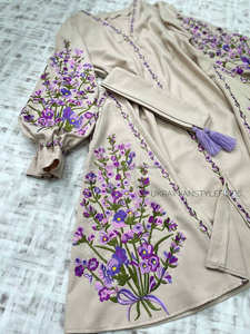 Vestido de lino ucraniano hecho a mano con flores bordadas de lavanda, traje corto de verano, ropa eslava Vyshyvanka, regalo para mujer - Product Image 4