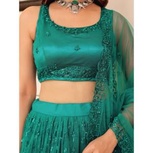 Teal Green Soft Net <b>Sequins</b> Monochrome Lehenga Choli for Women - Product Image 2