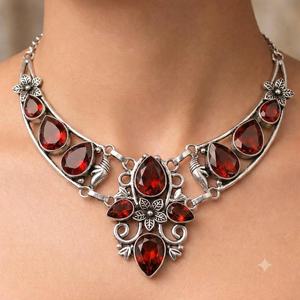 Pendentif en grenat rouge naturel, argent sterling 925 plaqué or, serti clos vintage, bijoux de fiançailles pour femmes - Product Image 3