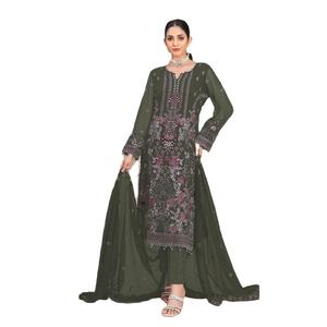 Georgette de renard lourd avec broderie multi-fils et travail manuel avec fond en soie Stanton et costume dupatta pour femme - Product Image 2