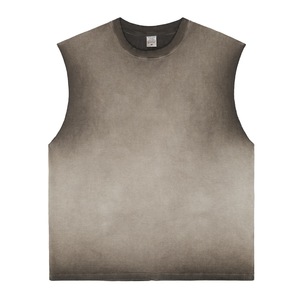 Camiseta sin mangas degradada para hombre, cuello redondo, tejida, transpirable, estilo casual, con logo frontal estampado por transferencia térmica - Product Image 5