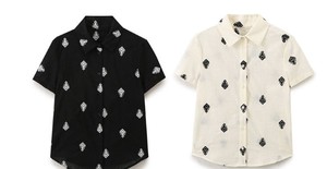 Camisa de Manga Corta con Bordado Geométrico Negro para Mujer, Blusa Informal de Popelina con Cuello Camisero - Product Image 5